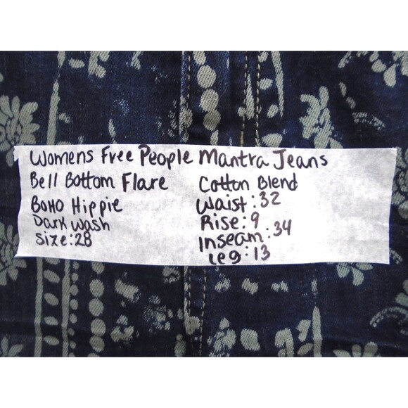 FREE PEOPLE MANTRA Bali Pattern Womens Size 28 (32x34) BELL BOTTON Flare Jeans - Picture 4 of 11